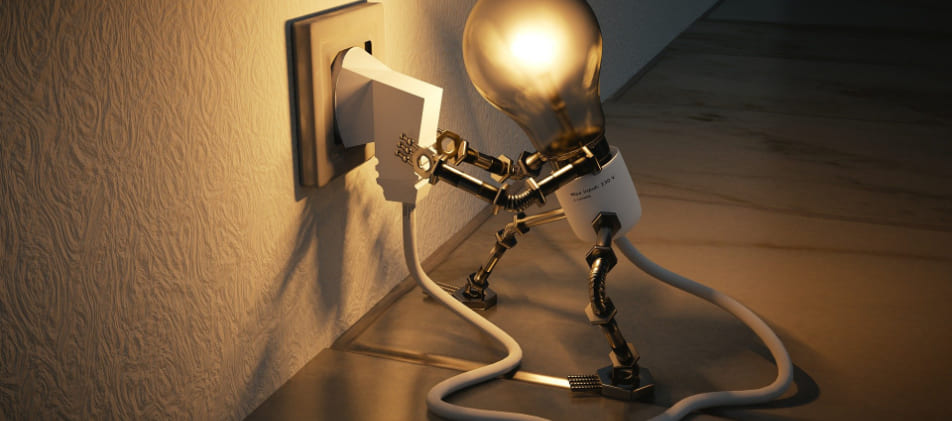 Glühbirne Männchen hilft beim Strom Sparen Stromschulden